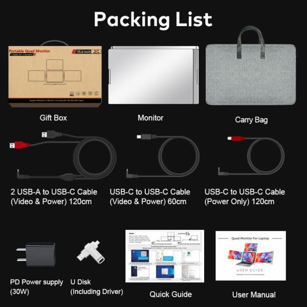 Écran LCD Triple Quad Moniteur portable